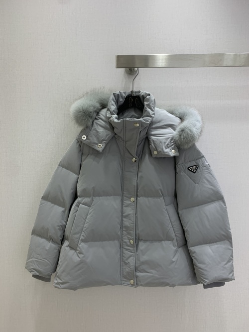 Prada 2025 Early Autumn Hooded Down Jacket with Fox Fur Trim 9 Prada 2025 Early Autumn Hooded Down Jacket with Fox Fur Trim