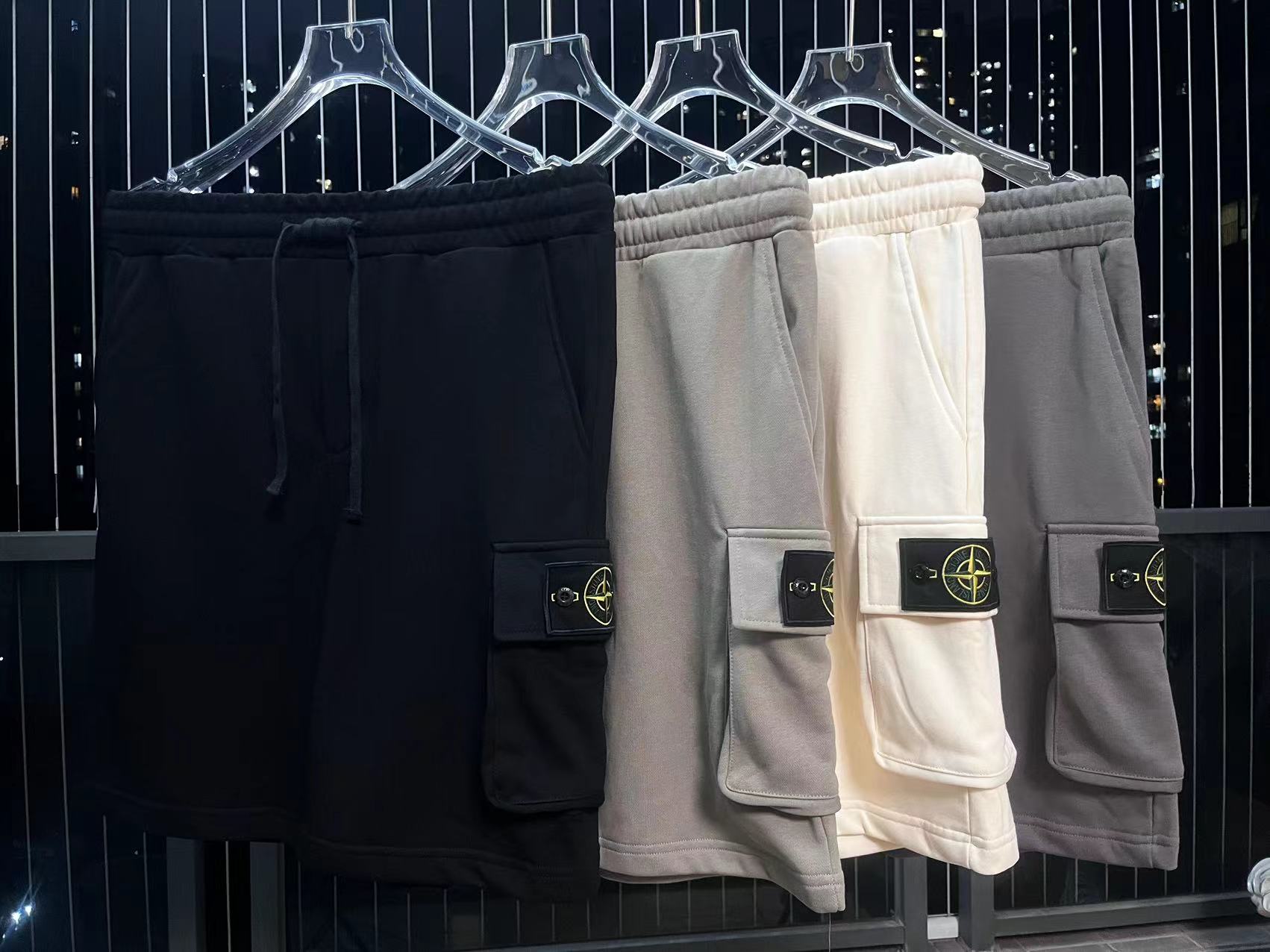High-End Stone Island Gold Balm Shorts with Custom Embroidery and Thick Cotton.