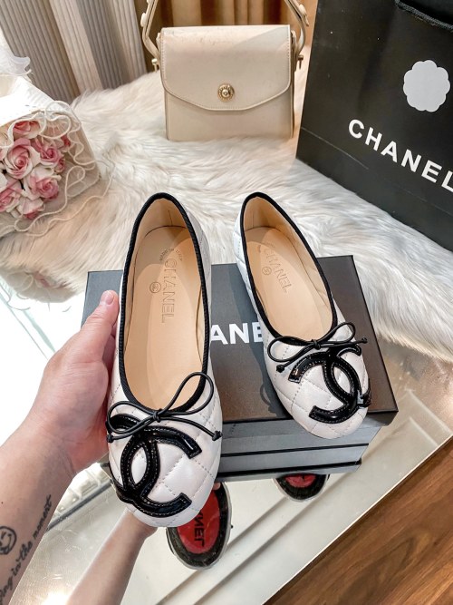 Chanel Women's Cap-Toe Quilted Leather Ballet Flats, Classic Design 1 Chanel Women's Cap-Toe Quilted Leather Ballet Flats, Classic Design