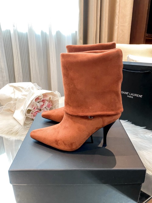 Saint Laurent Suede Pointed Toe Roll-Top Ankle Boots, Brown, Size 35-41 1 Saint Laurent Suede Pointed Toe Roll-Top Ankle Boots, Brown, Size 35-41