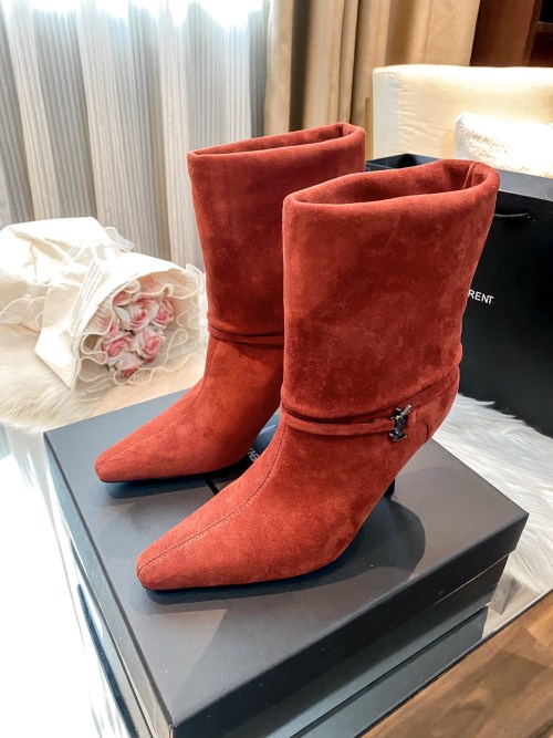 Yves Saint Laurent Suede Ankle Boots Women's Pointed Toe Heel Booties 1 Yves Saint Laurent Suede Ankle Boots Women's Pointed Toe Heel Booties