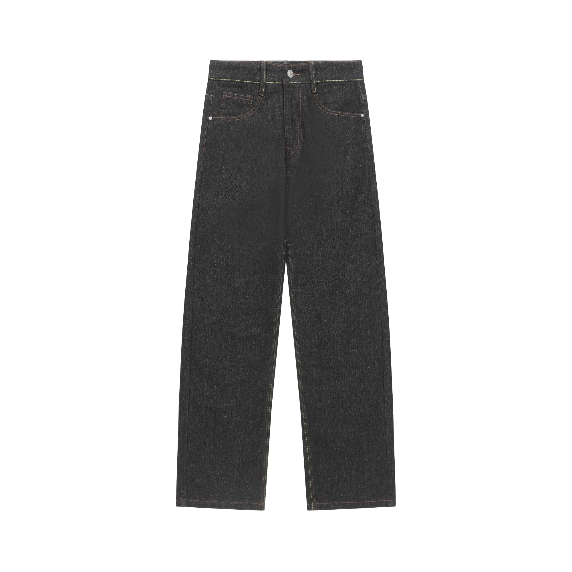 P125 Fukujin marca de moda vaqueros rectos ajustados con estampado y bordado M pequeño. Color: color de la im…