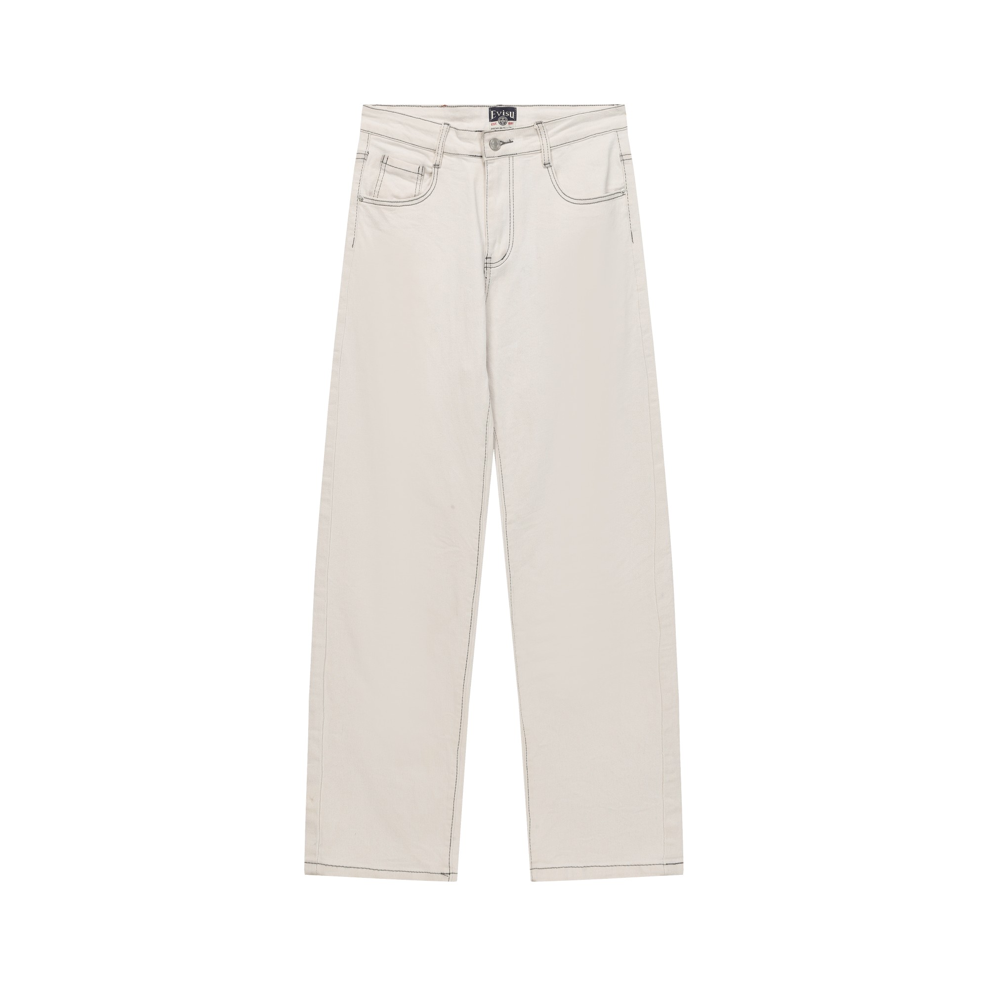 P135 EVISU Fukujin pantalones casuales ajustados con bordado y lavado blanco. Color: color de la imagen. Tall…
