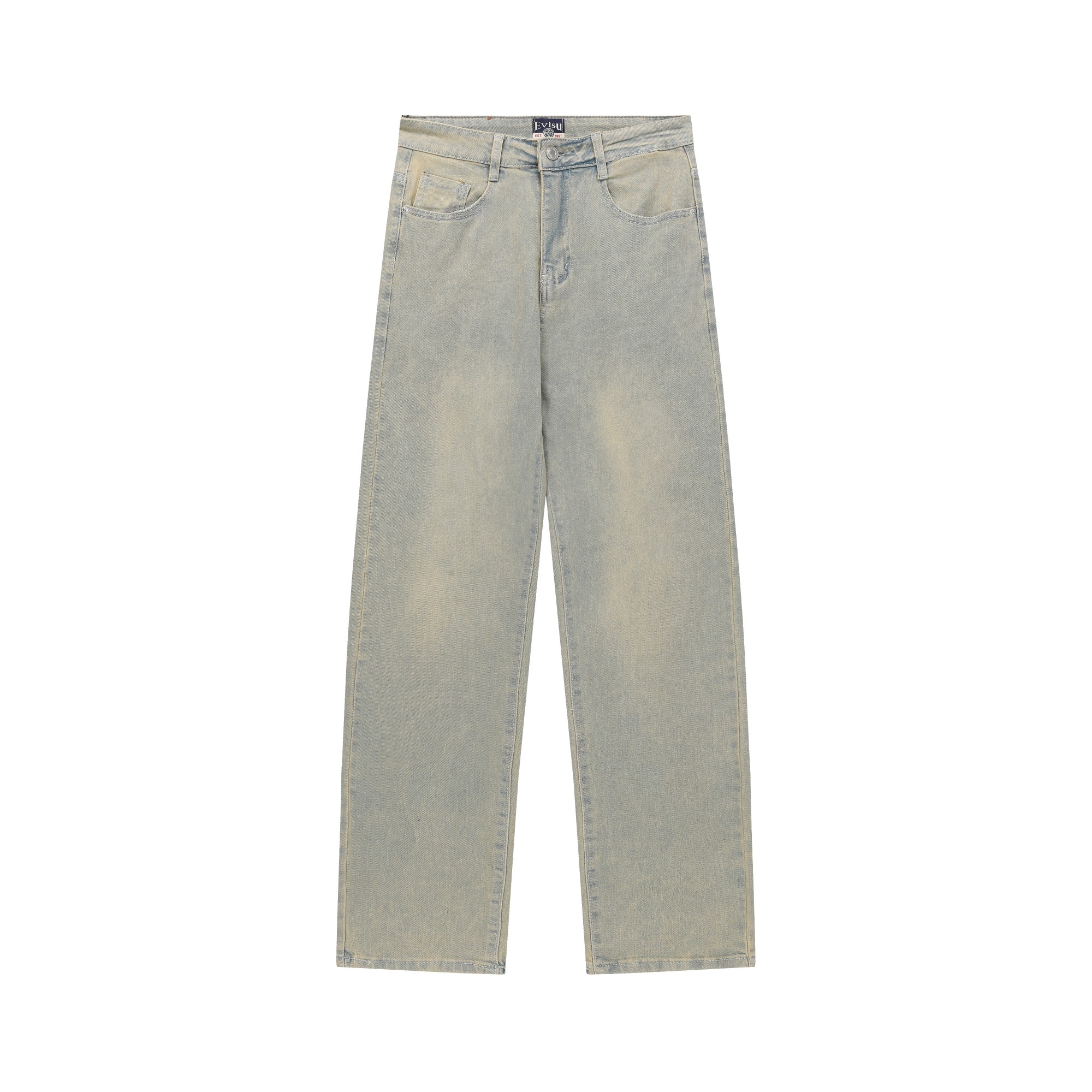 P135 Fukujin EVISU vaqueros rectos ajustados con lavado a la piedra vintage y bordado, unisex. Color: color d…