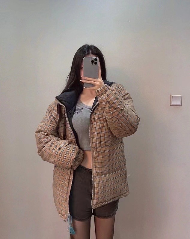 羽绒服-。 BBR细格双面穿立领羽绒服外套!高端双面羽绒,搭配Vintage格纹配色!格子面全衣定位对格