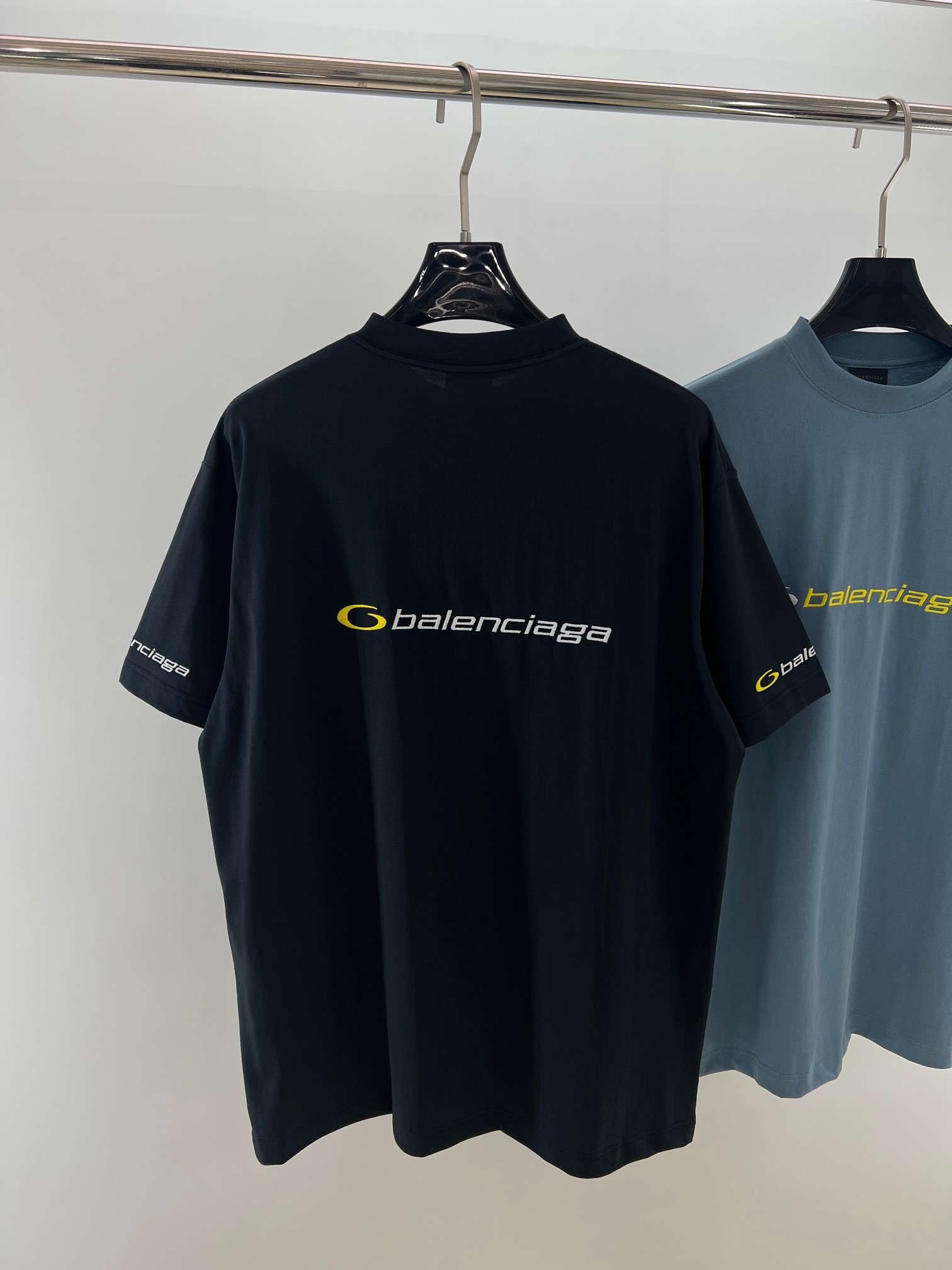  BLCG 2025ss Tracksuit Logo灰蓝色和黄色干爽平纹针织廓形T恤 干爽平纹针织面料