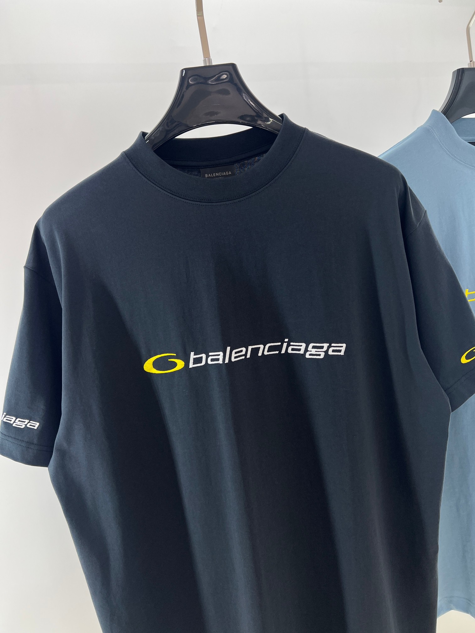  BLCG 2025ss Tracksuit Logo灰蓝色和黄色干爽平纹针织廓形T恤 干爽平纹针织面料