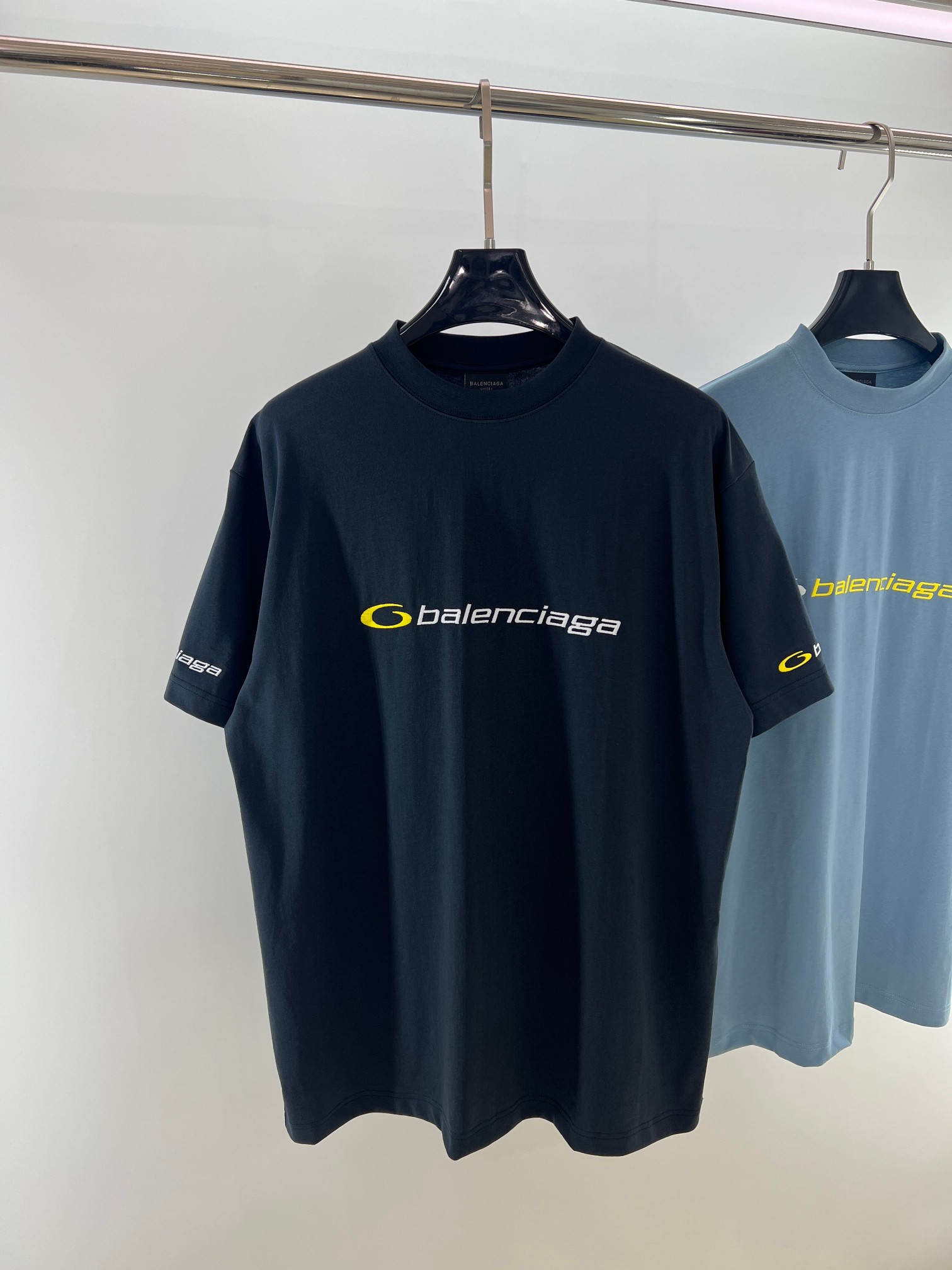  BLCG 2025ss Tracksuit Logo灰蓝色和黄色干爽平纹针织廓形T恤 干爽平纹针织面料