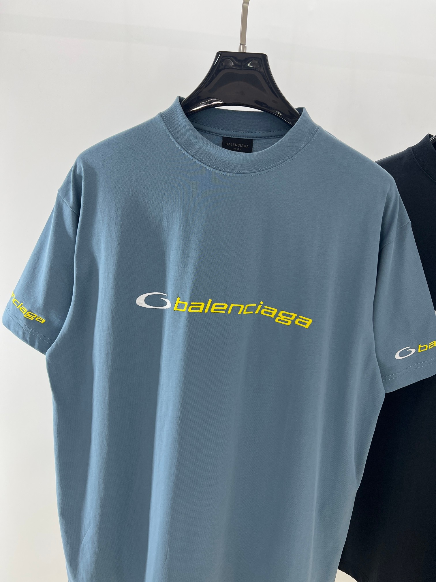  BLCG 2025ss Tracksuit Logo灰蓝色和黄色干爽平纹针织廓形T恤 干爽平纹针织面料