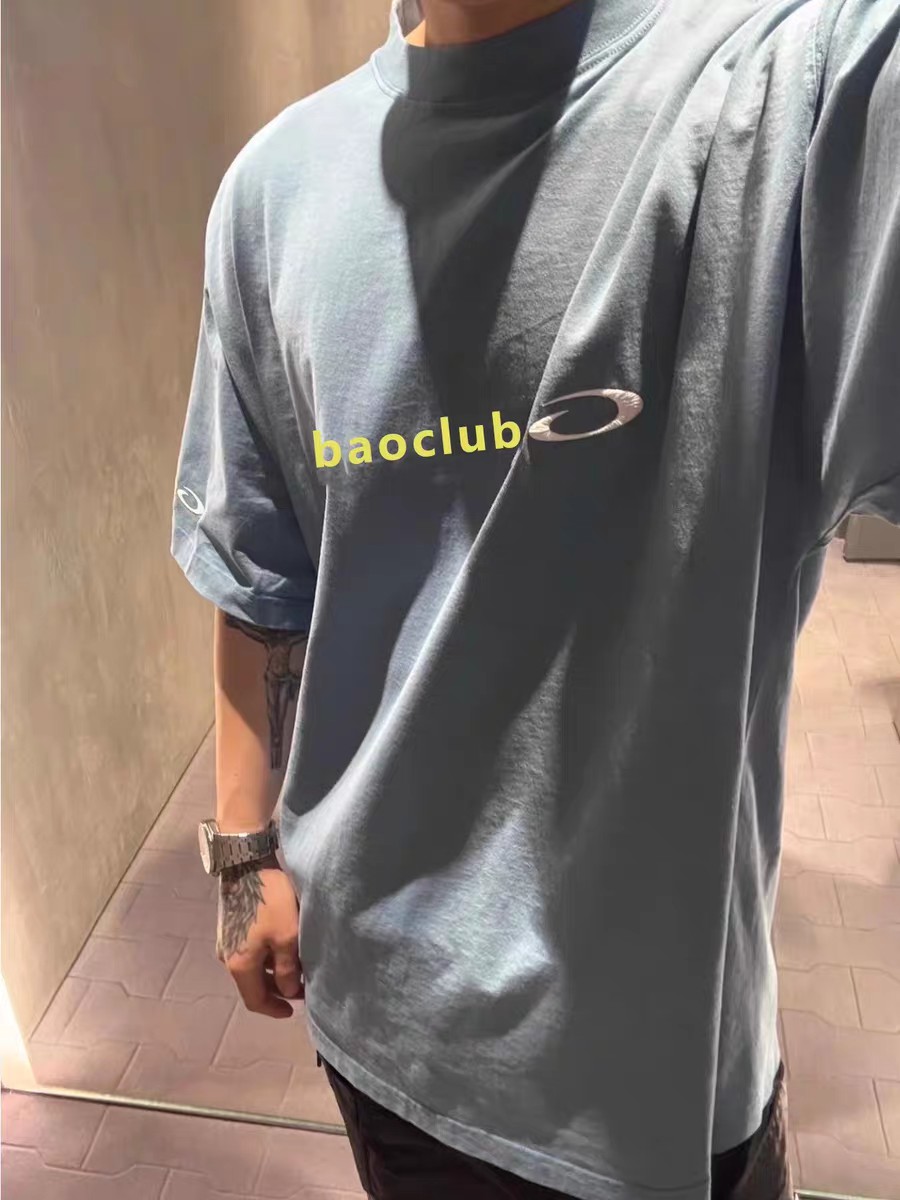  BLCG 2025ss Tracksuit Logo灰蓝色和黄色干爽平纹针织廓形T恤 干爽平纹针织面料