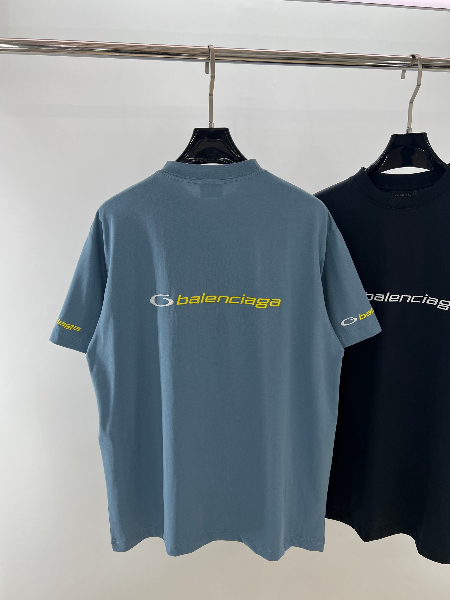  BLCG 2025ss Tracksuit Logo灰蓝色和黄色干爽平纹针织廓形T恤 干爽平纹针织面料