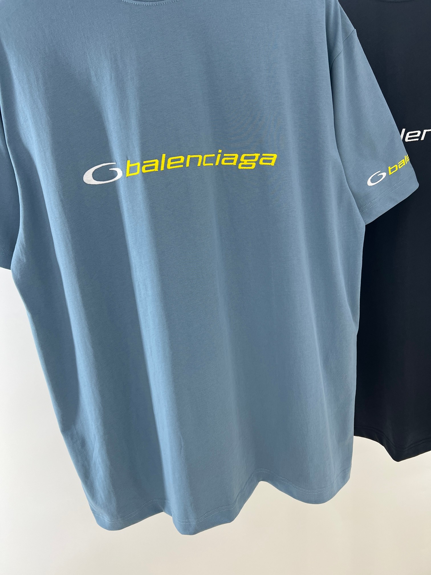  BLCG 2025ss Tracksuit Logo灰蓝色和黄色干爽平纹针织廓形T恤 干爽平纹针织面料