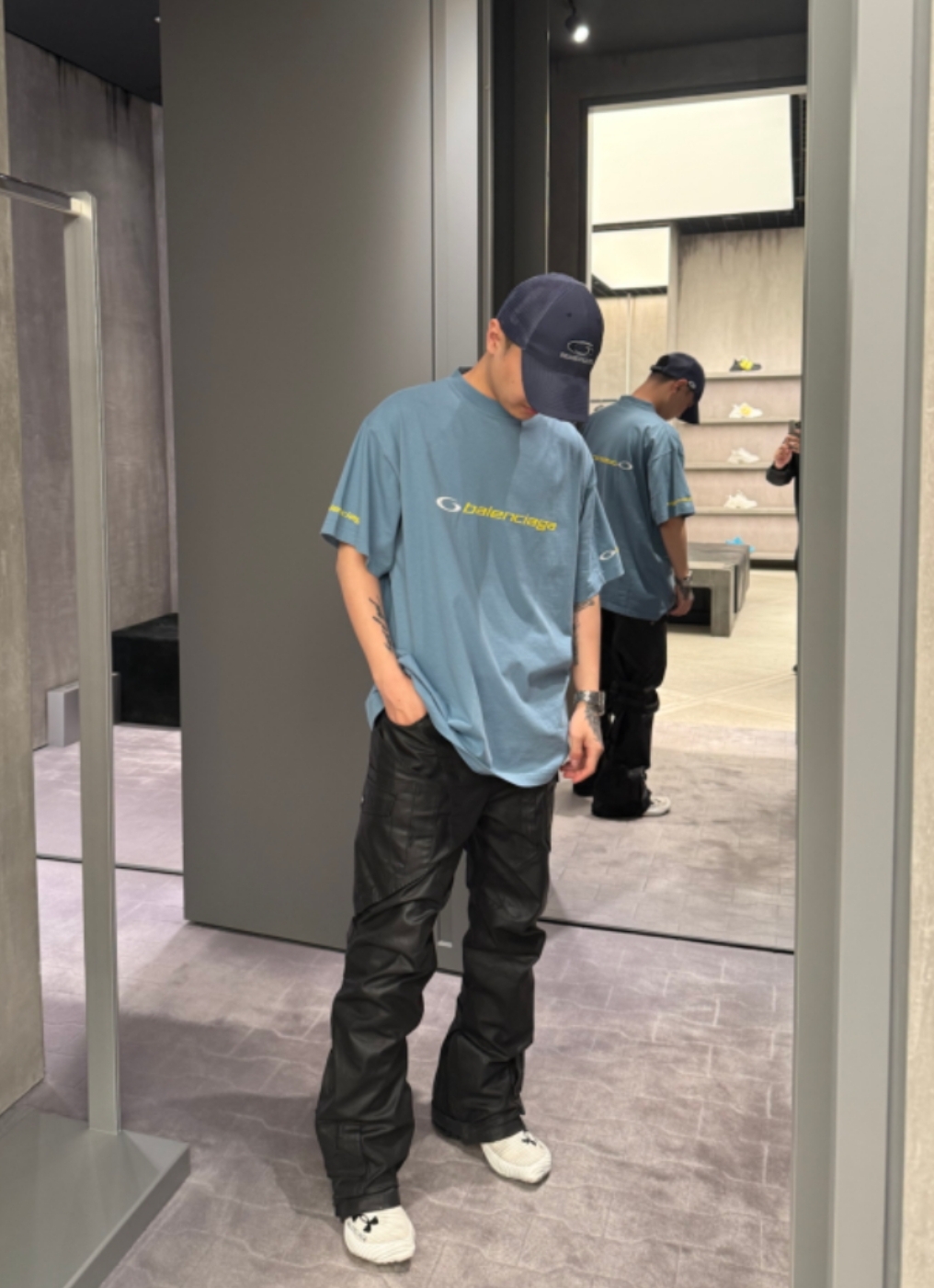  BLCG 2025ss Tracksuit Logo灰蓝色和黄色干爽平纹针织廓形T恤 干爽平纹针织面料