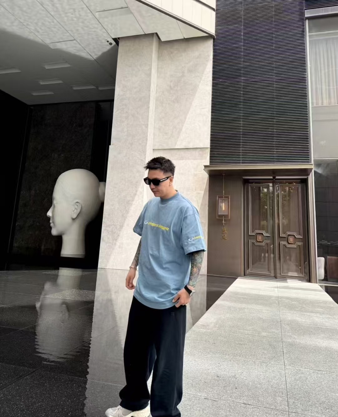  BLCG 2025ss Tracksuit Logo灰蓝色和黄色干爽平纹针织廓形T恤 干爽平纹针织面料