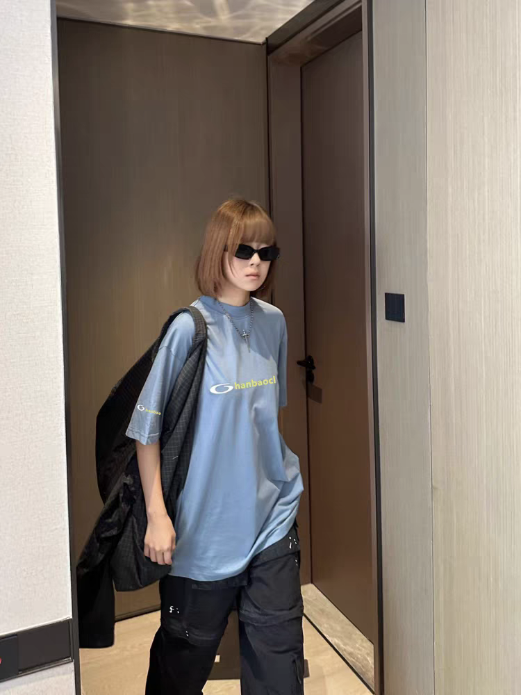  BLCG 2025ss Tracksuit Logo灰蓝色和黄色干爽平纹针织廓形T恤 干爽平纹针织面料