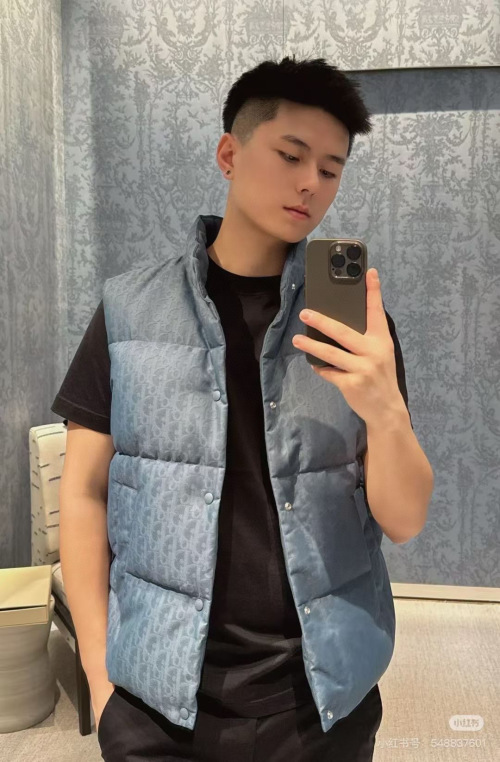 Dior Oblique Jacquard Padded Vest High Collar Sleeveless Jacket