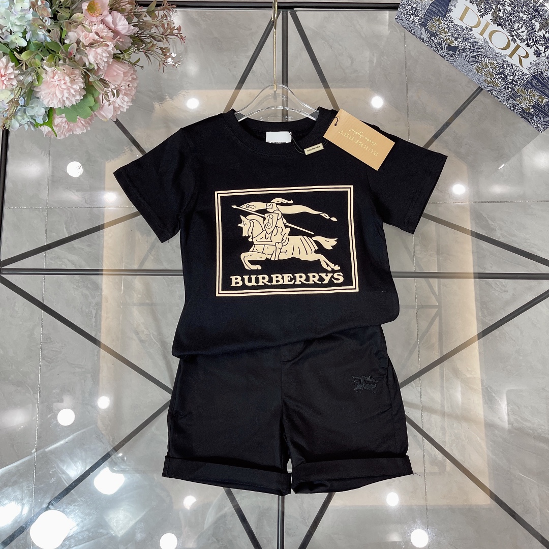 Burberry Odzież Koszule i bluzki Szorty T-Shirt Projektanci luksusowych repliki mody
 Kolor moreli Czarny Hafty Bawełna