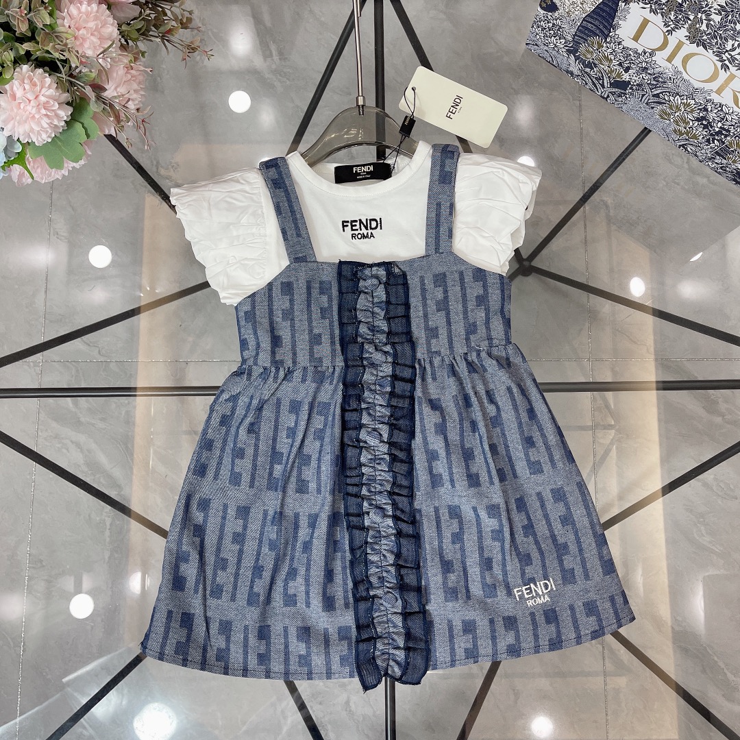 Jak kupić sklep repliki
 Fendi Odzież Sukienki T-Shirt Camisole Denim Blue Hafty Dziewczyna Fashion Krótki rękaw