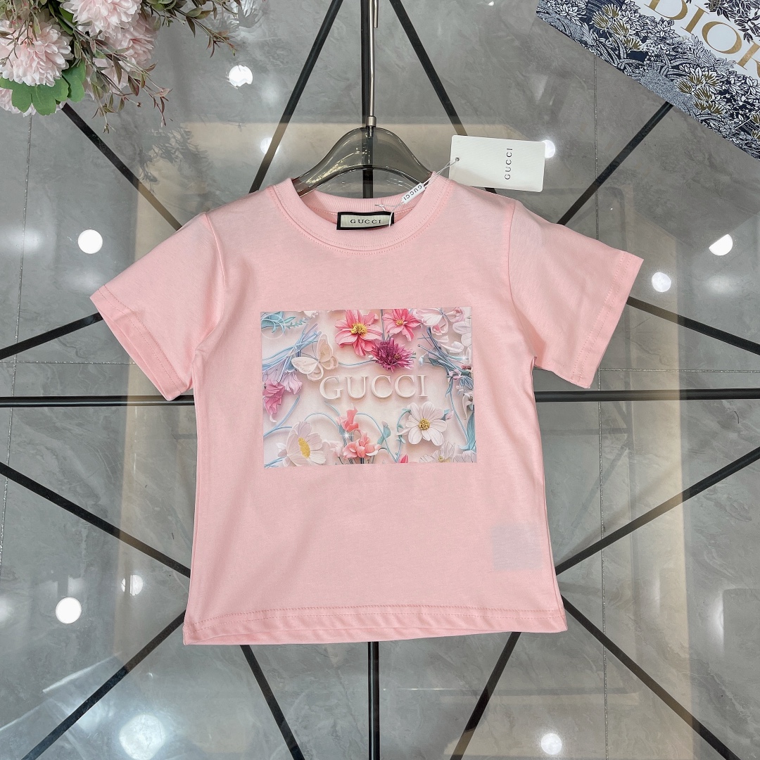 Gucci Abbigliamento T-Shirt Rosa Bianco Stampa Cotone pettinato Maniche corte