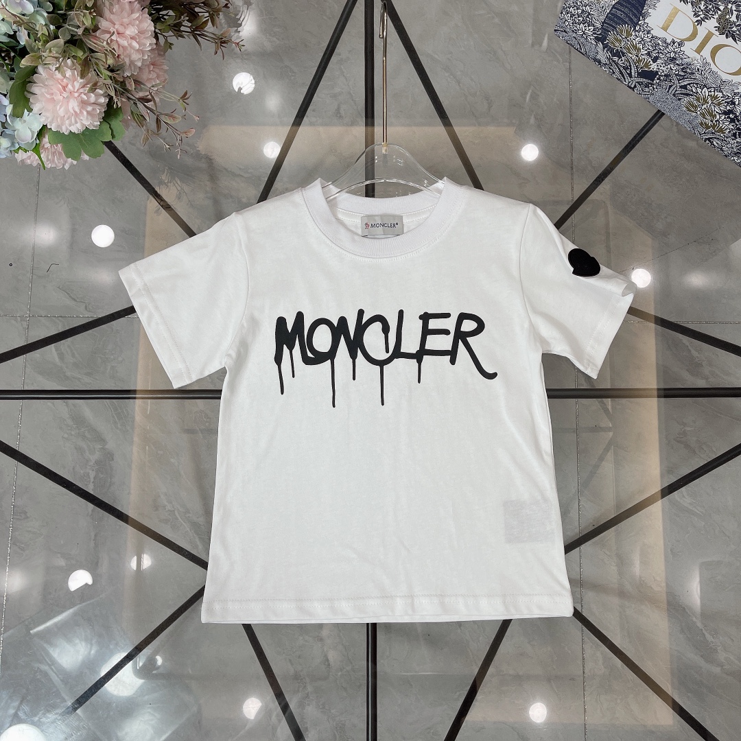 Moncler Odzież T-Shirt Czarny Biały Drukowanie Bawełna Kolekcja letnia