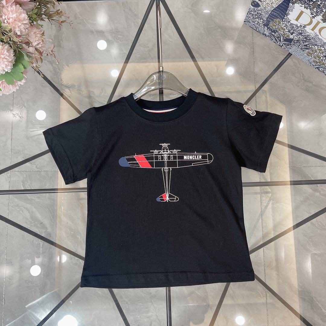 Moncler Odzież T-Shirt Czarny Szary Biały Drukowanie Bawełna Kolekcja letnia