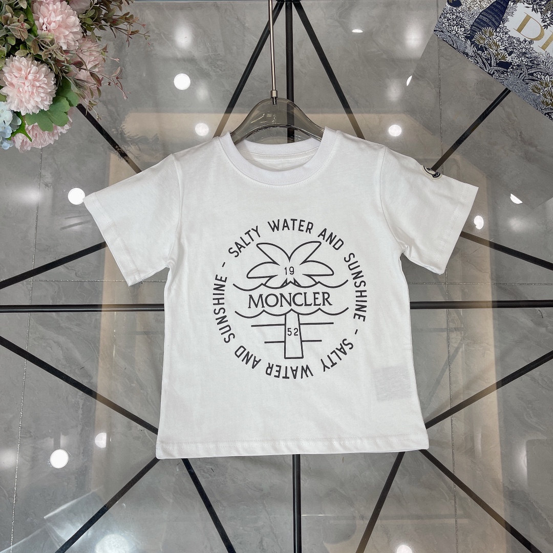 Moncler Abbigliamento T-Shirt Nero Bianco Stampa Cotone Collezione estiva