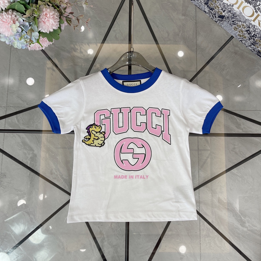 Gucci Odzież T-Shirt Hafty Bawełna czesana Wiosenna kolekcja Krótki rękaw