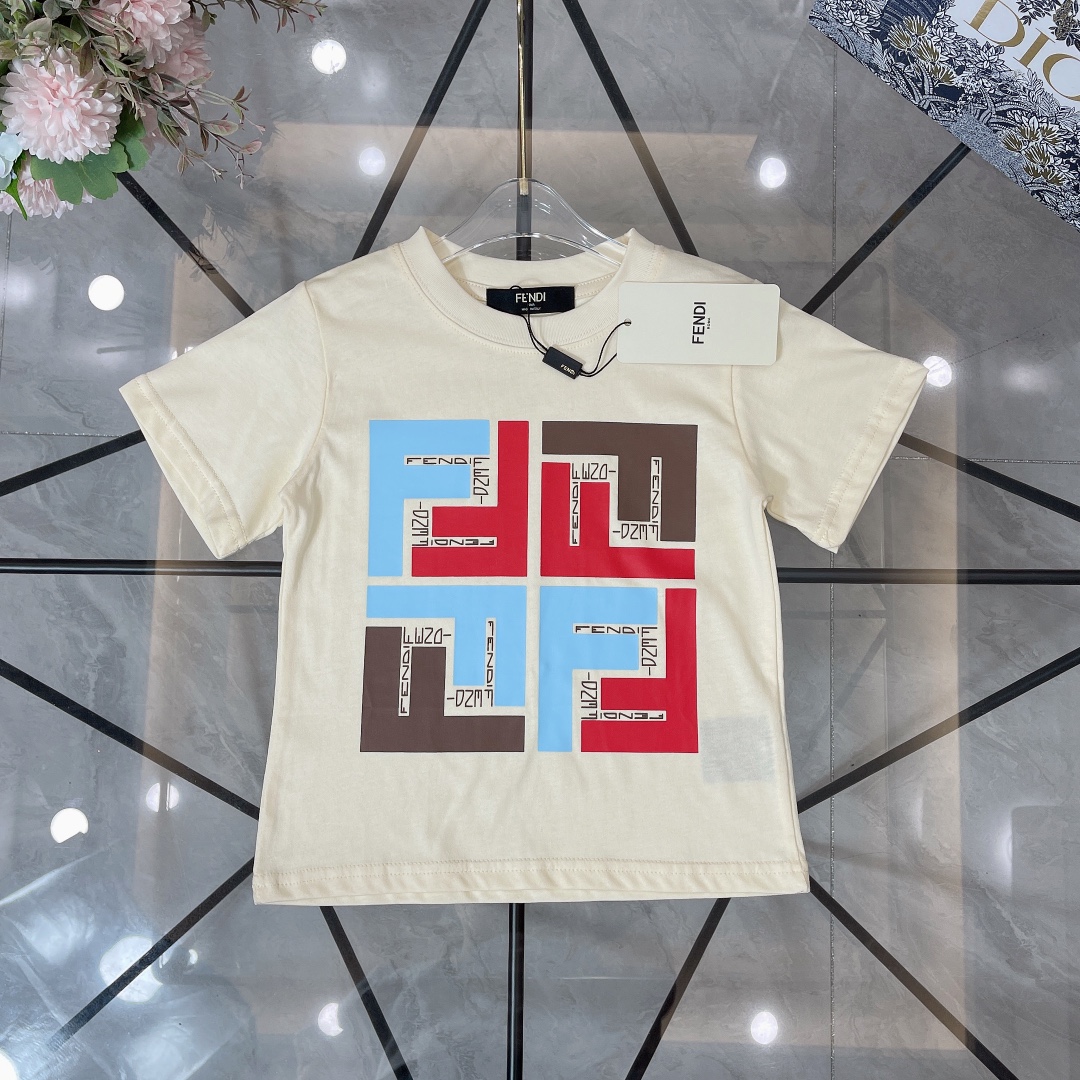 Fendi Odzież T-Shirt Kolor moreli Czarny Biały Drukowanie Bawełna Kolekcja letnia