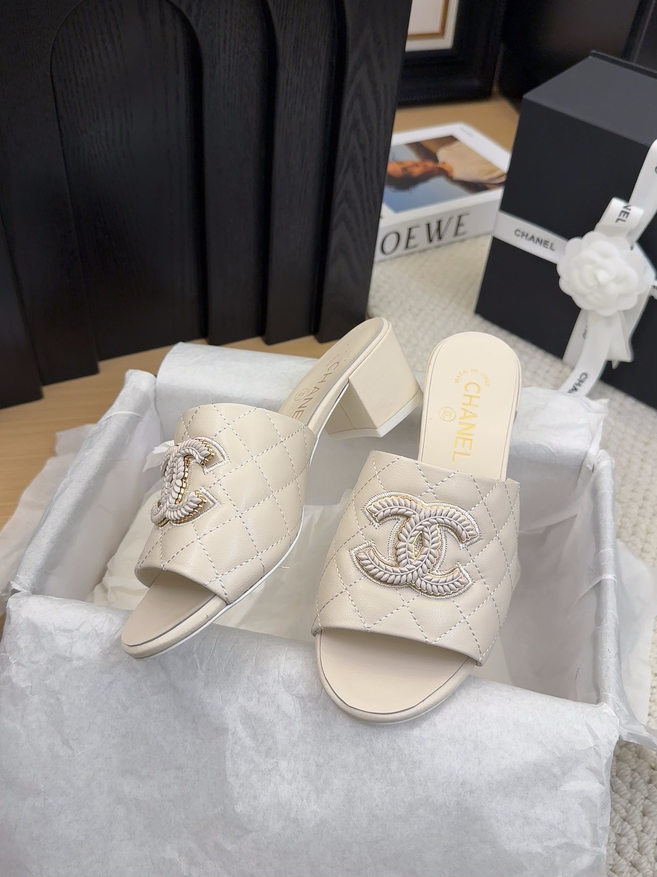 Elegant Quilted Leather Heeled Sandals with CC Logo Accent