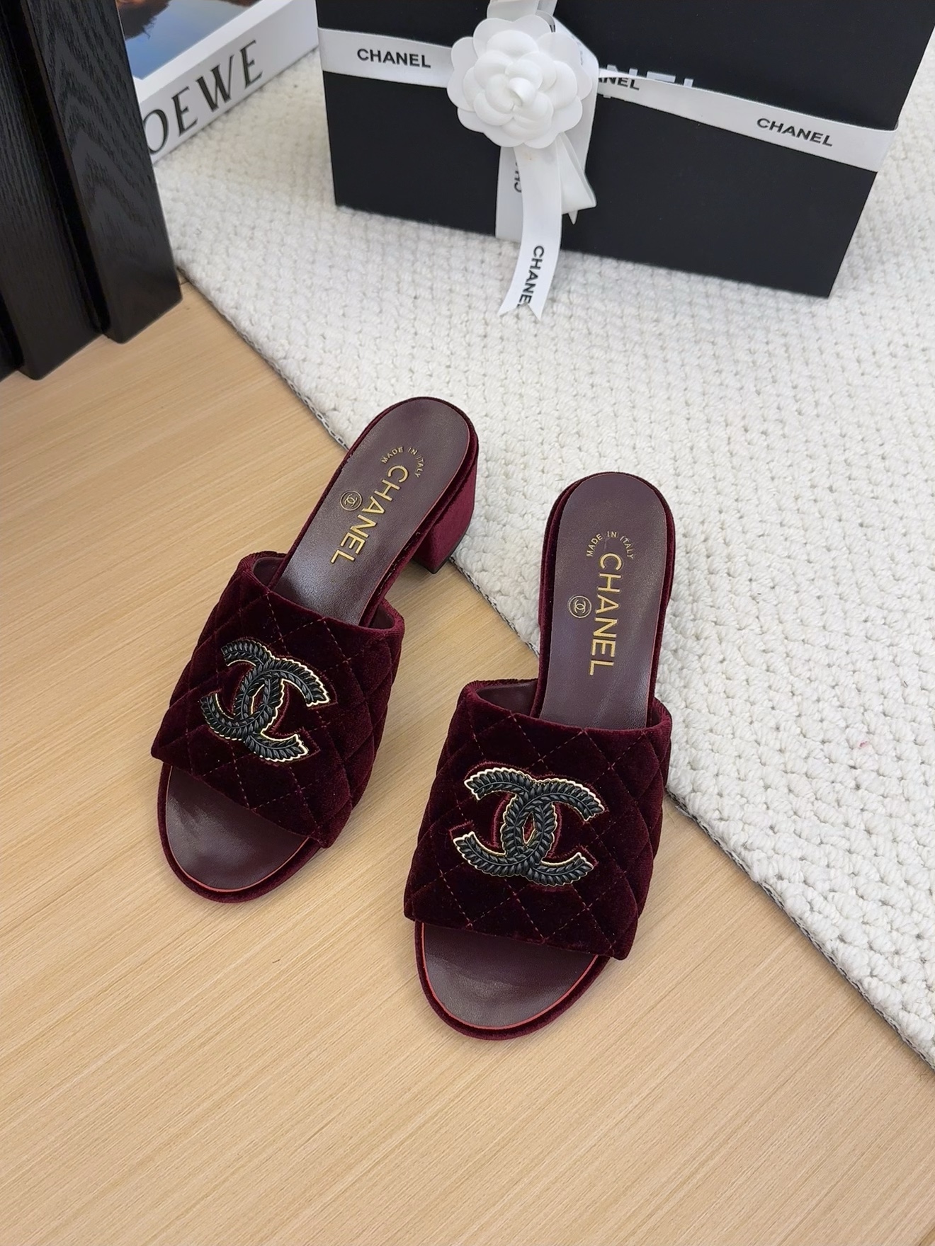 Elegant Chanel Velvet Quilted Heeled Sandals with CC Logo - Burgundy 3 i1742150711 2144 0