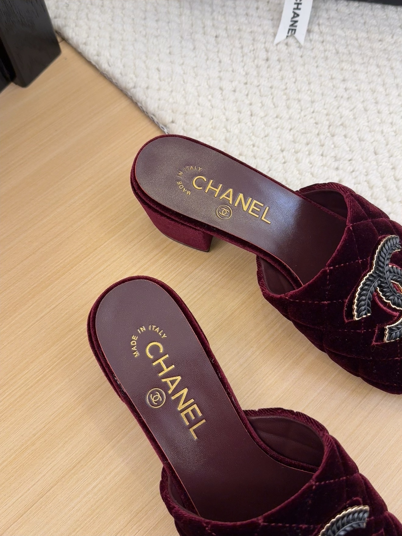 Elegant Chanel Velvet Quilted Heeled Sandals with CC Logo - Burgundy 4 i1742150711 6578 0
