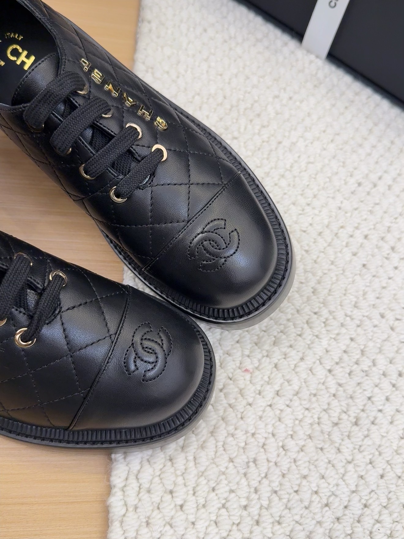 Elegant Chanel Women's Black Leather Quilted Lace-Up Block Heel Dress Shoes 5 i1742187135 5627 7