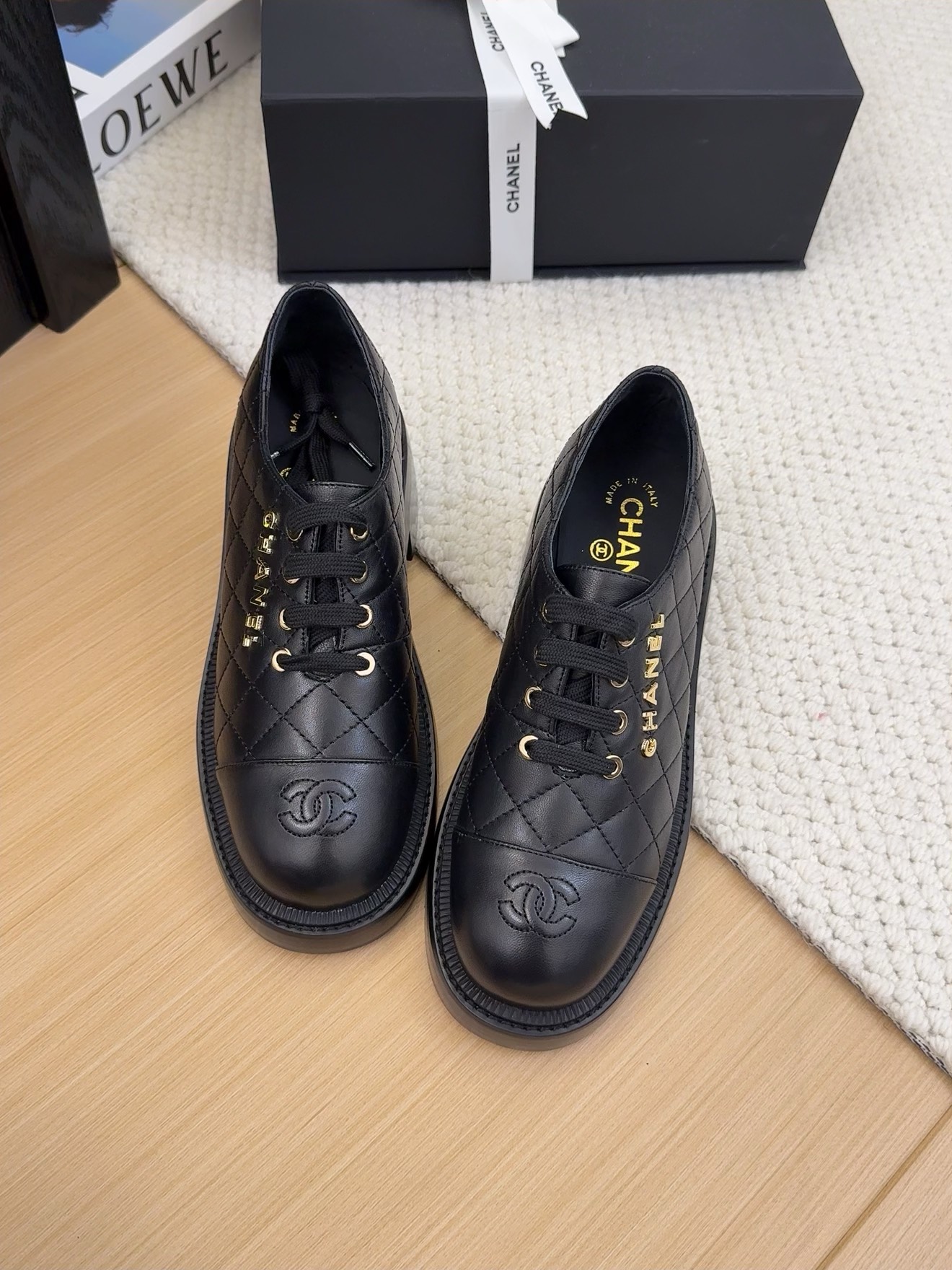 Elegant Chanel Women's Black Leather Quilted Lace-Up Block Heel Dress Shoes 3 i1742187135 6276 6