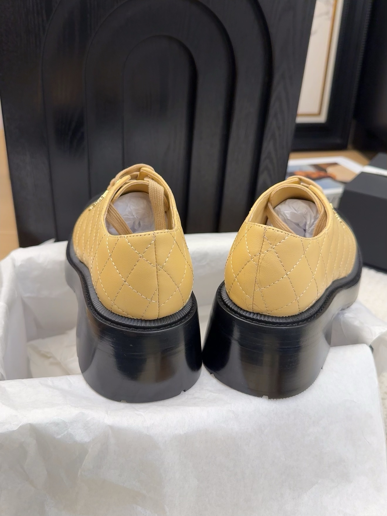 Chanel Women's Leather Lace-Up Shoes with Block Heel in Beige and Black 8 i1742187342 3656 0