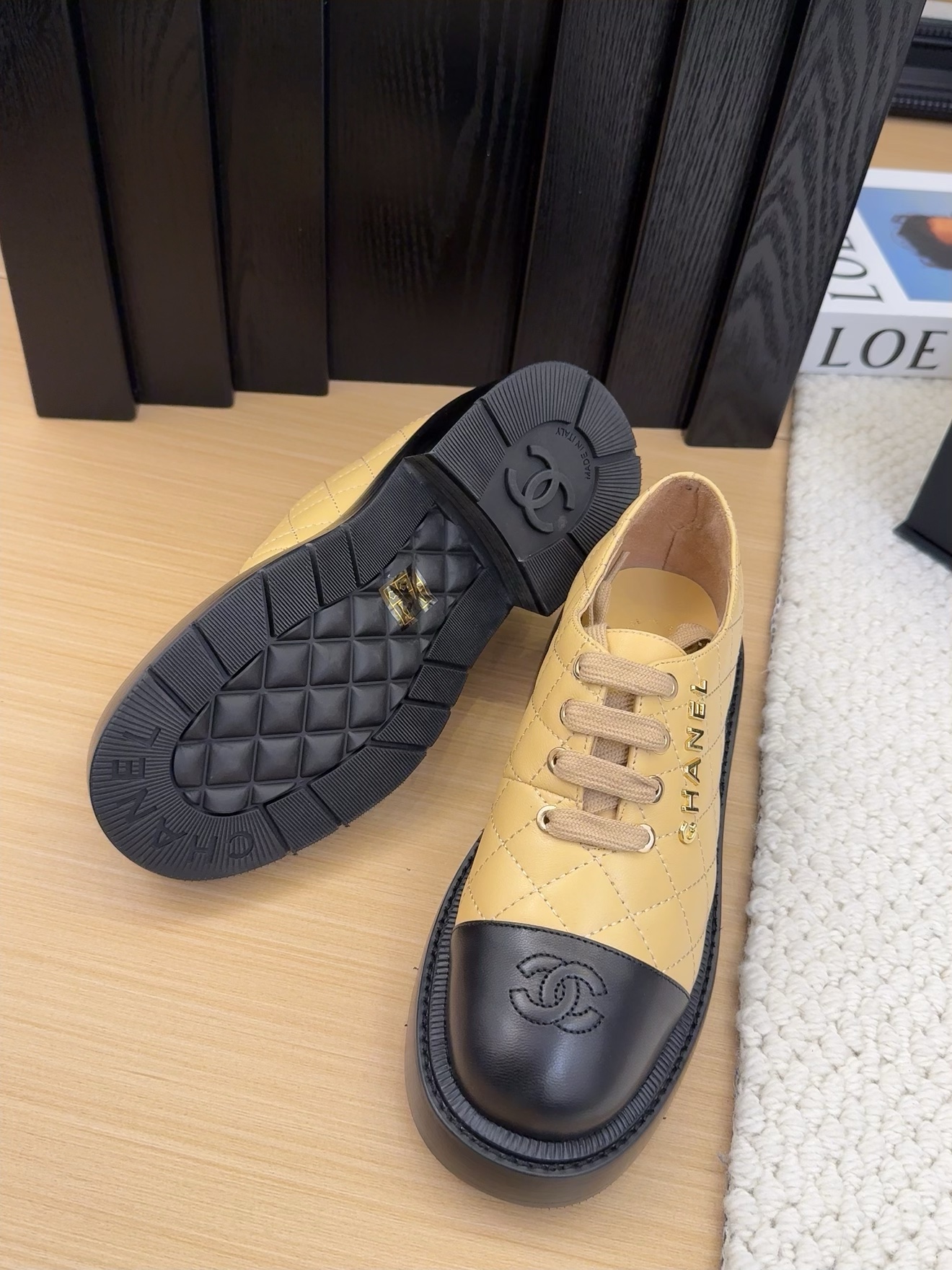 Chanel Women's Leather Lace-Up Shoes with Block Heel in Beige and Black 5 i1742187342 4863 0