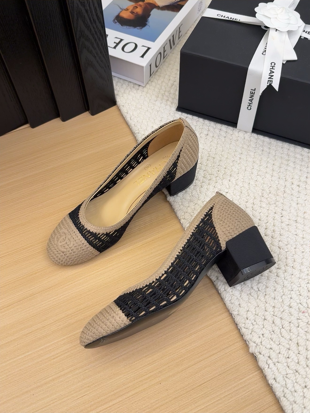 Chanel 25P Woven Ballet Pumps with Block Heel - Elegant & Comfortable