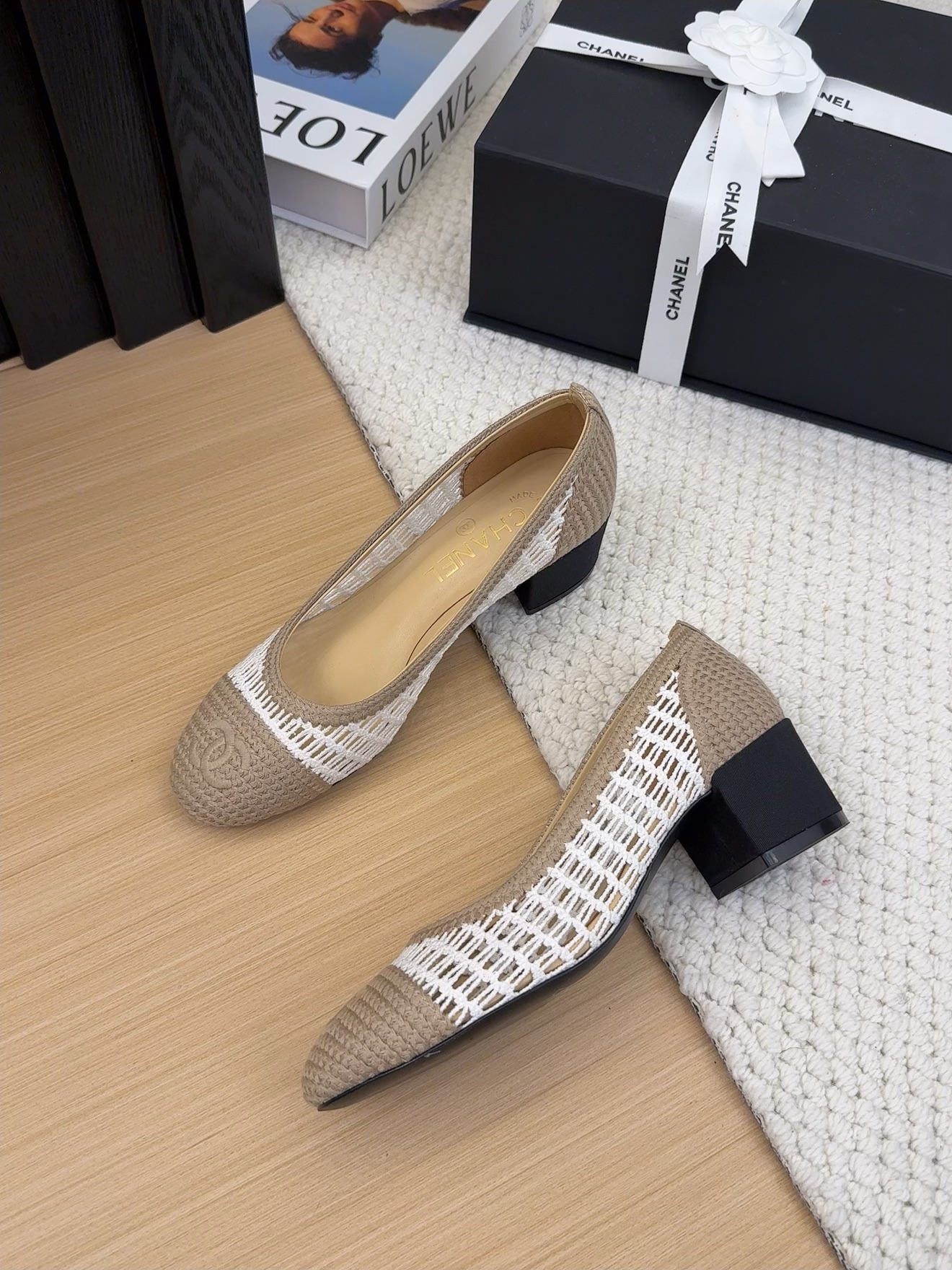 Chanel 25p Woven Beige & White Ballet Heels, Elegant & Comfortable 2 i1742387955 9642 0