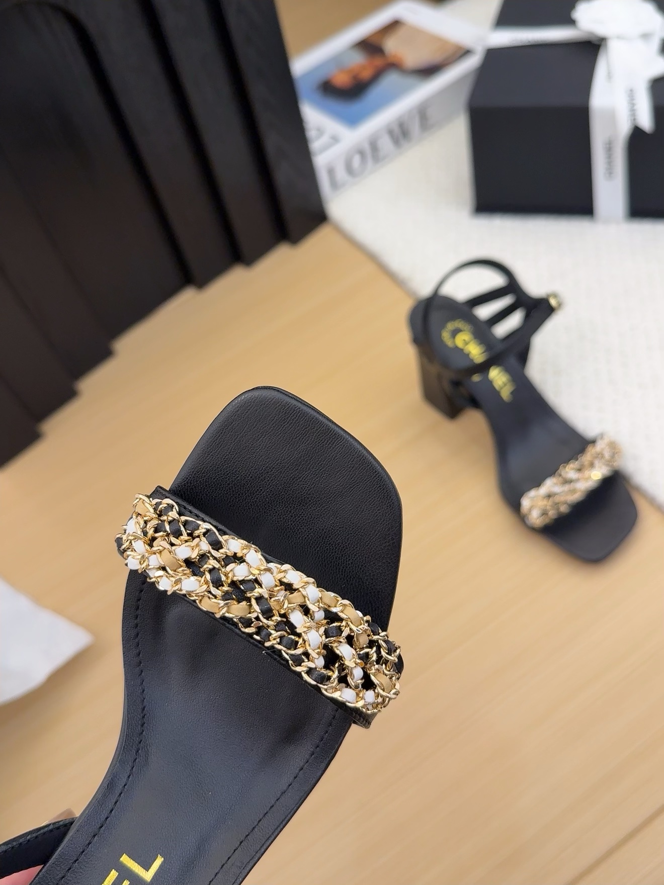 Elegant Chanel Inspired Black Leather Heeled Sandals with Ankle Strap 6 i1742487301 3367 7