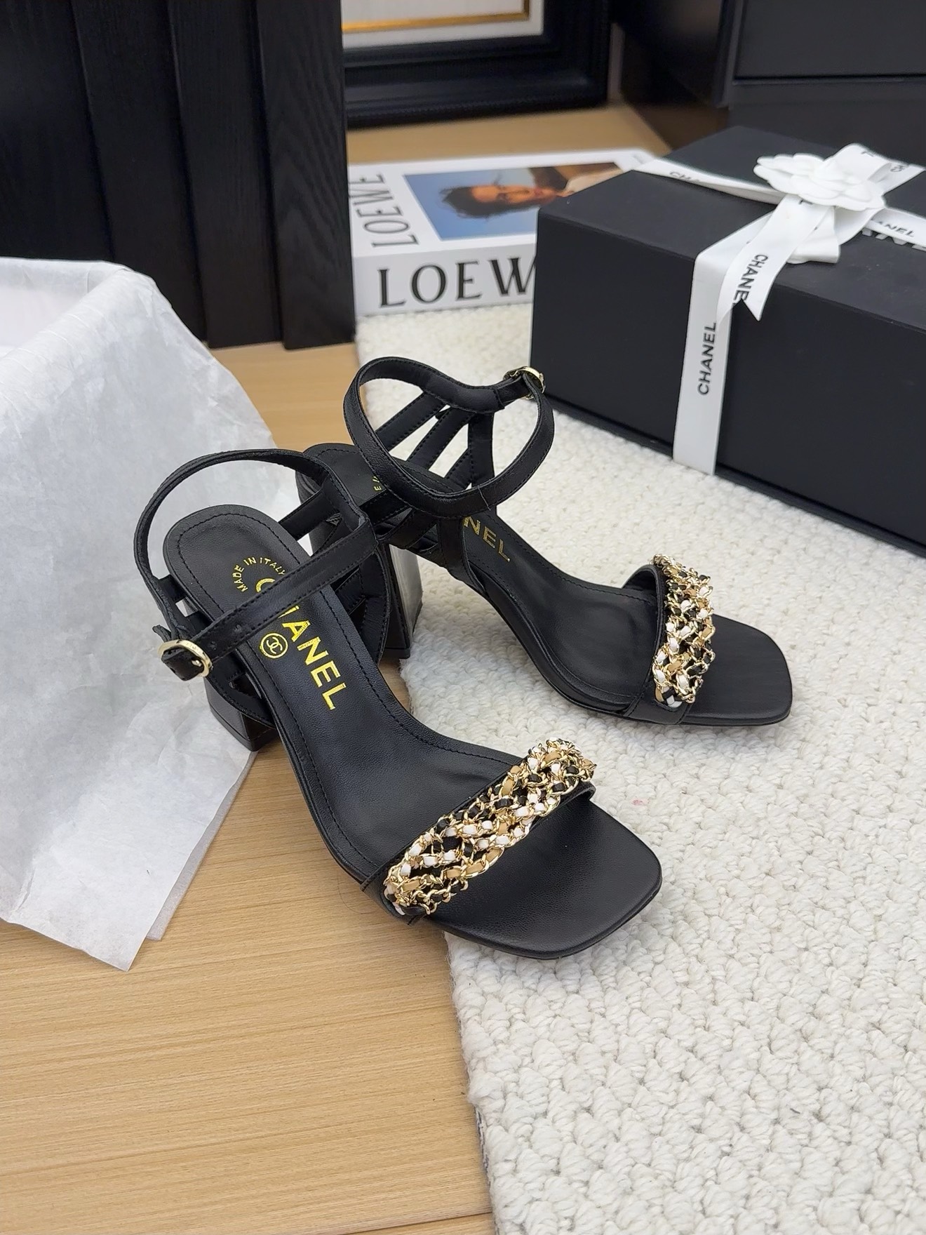 Elegant Chanel Inspired Black Leather Heeled Sandals with Ankle Strap 10 i1742487301 4290 2