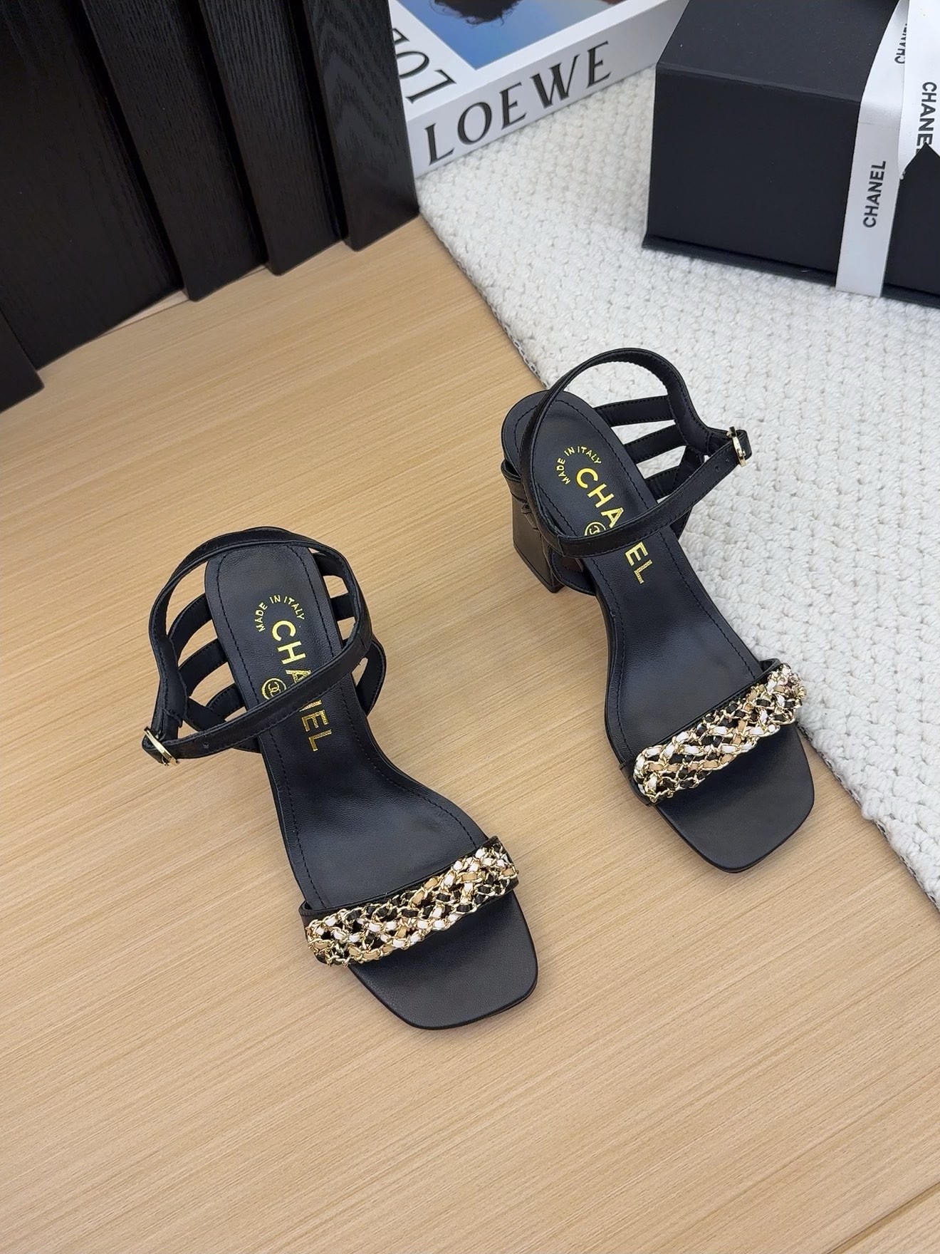 Elegant Chanel Inspired Black Leather Heeled Sandals with Ankle Strap 4 i1742487301 7725 3