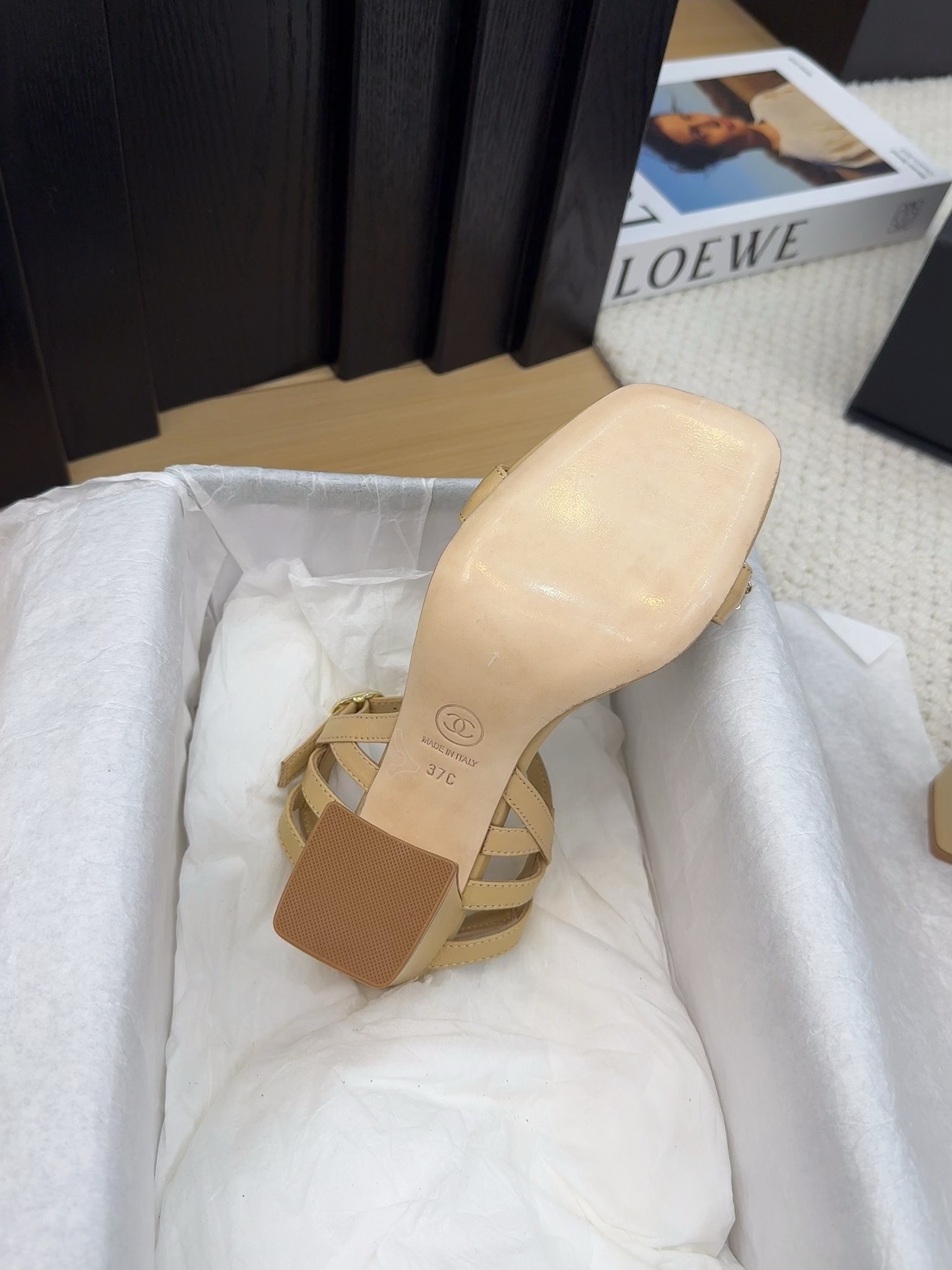 Chanel Women's Beige Leather Heeled Sandals with Ankle Strap 10 i1742487861 1834 1