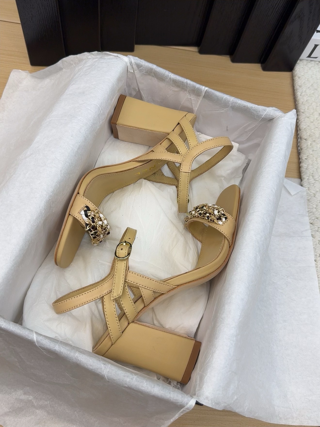 Chanel Women's Beige Leather Heeled Sandals with Ankle Strap 7 i1742487861 6262 0