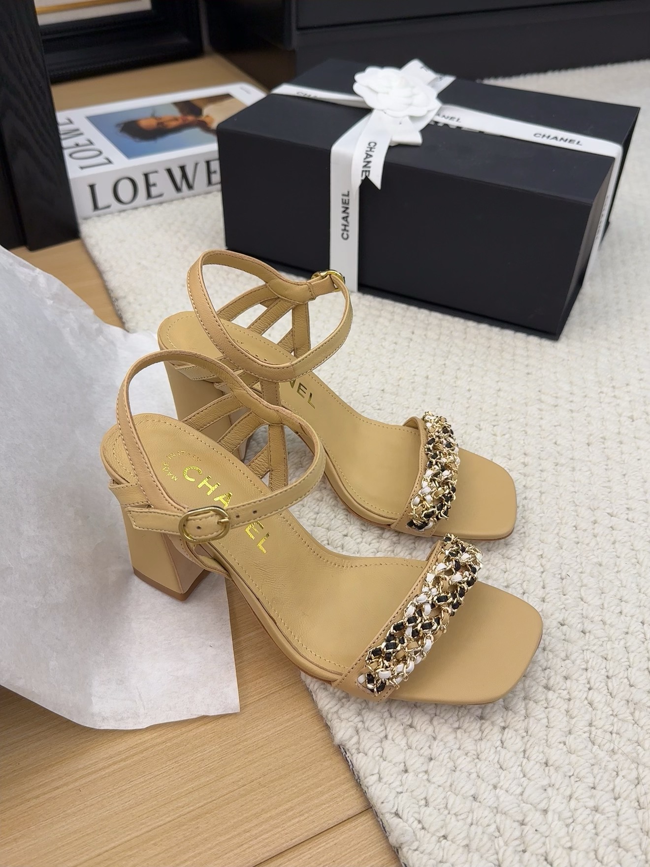 Chanel Women's Beige Leather Heeled Sandals with Ankle Strap 9 i1742487861 735 5