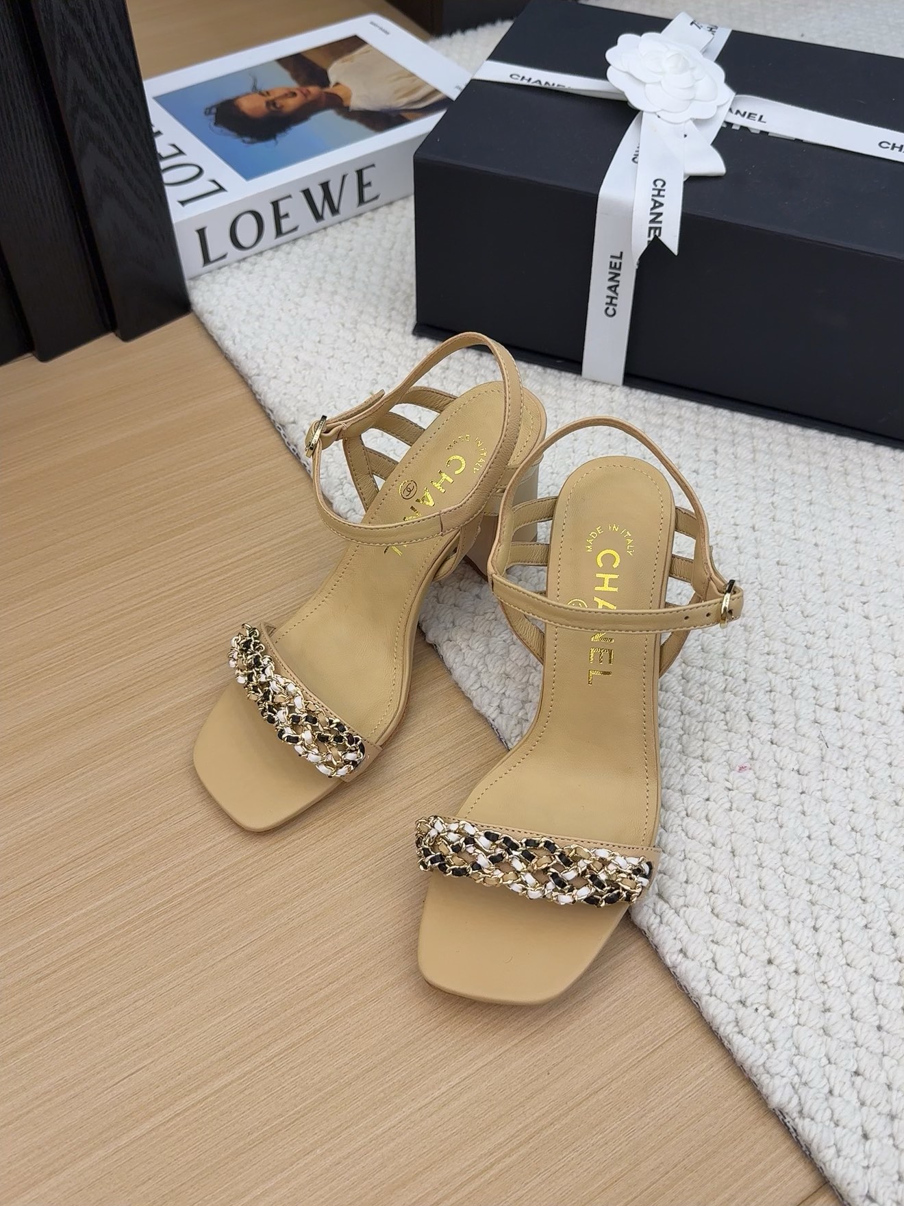 Chanel Women's Beige Leather Heeled Sandals with Ankle Strap 3 i1742487861 7443 7