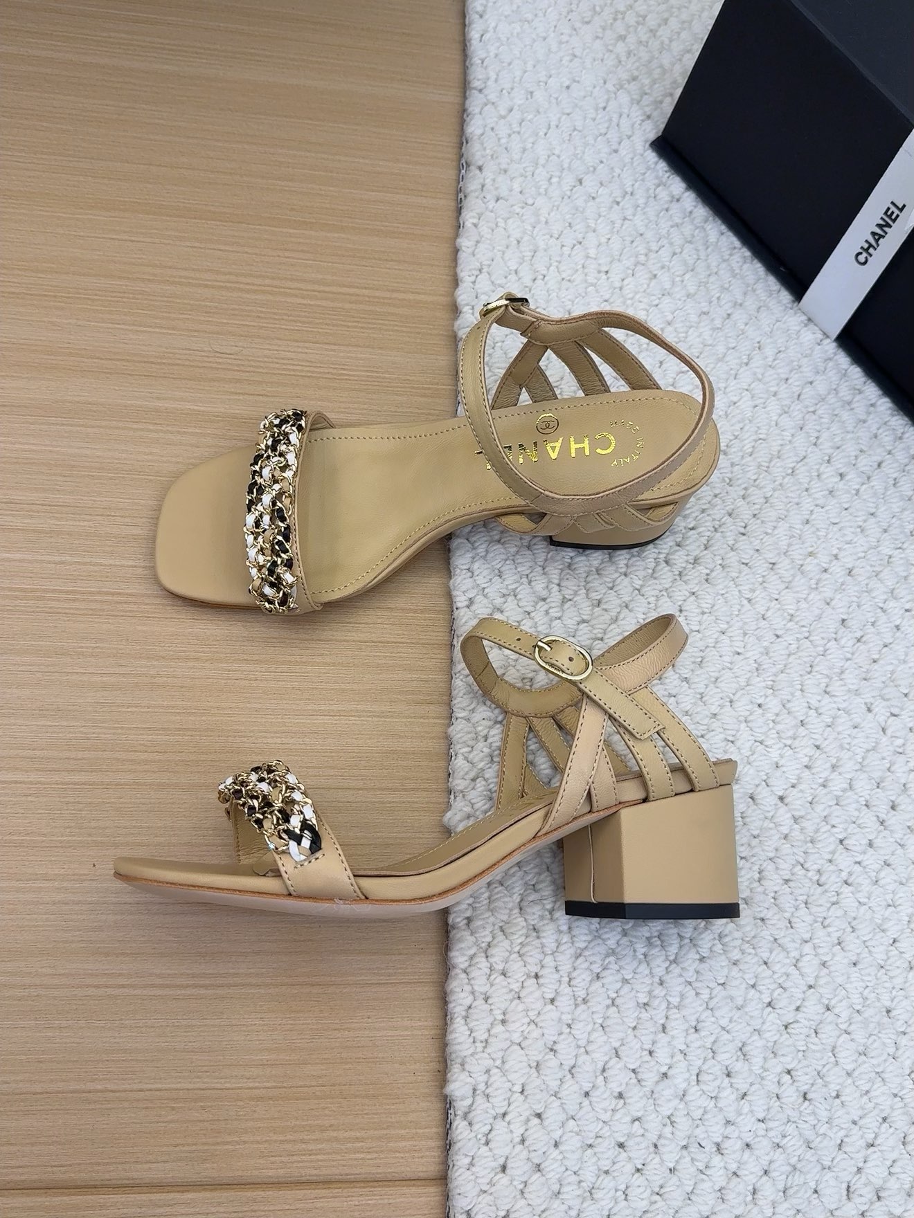 Elegant Women's Heeled Sandals with Chain Detail - Premium Leather Sandals