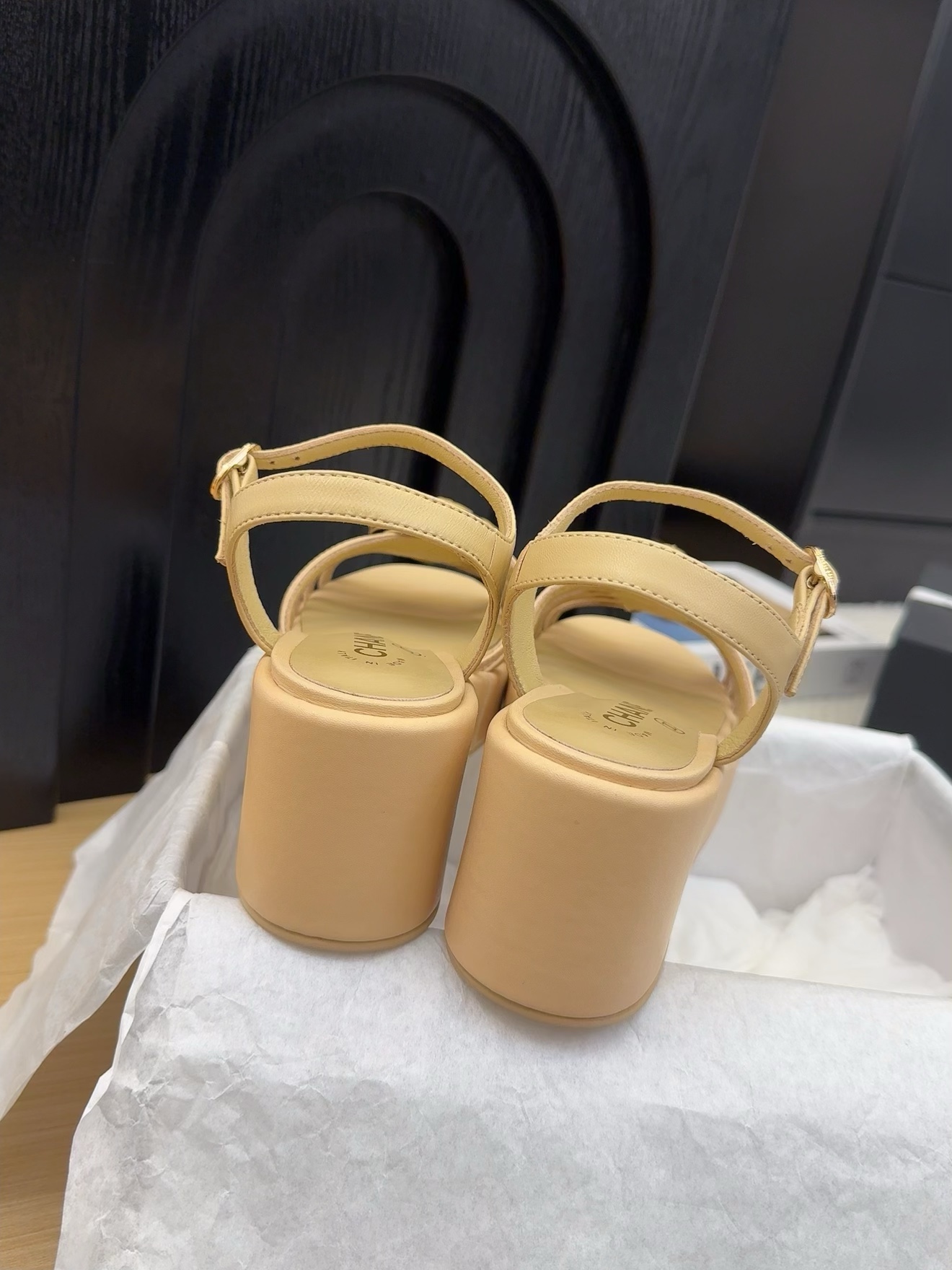 CHANEL Women's Beige Leather Flower Accent Platform Wedge Sandals 9 i1742492126 9773 2