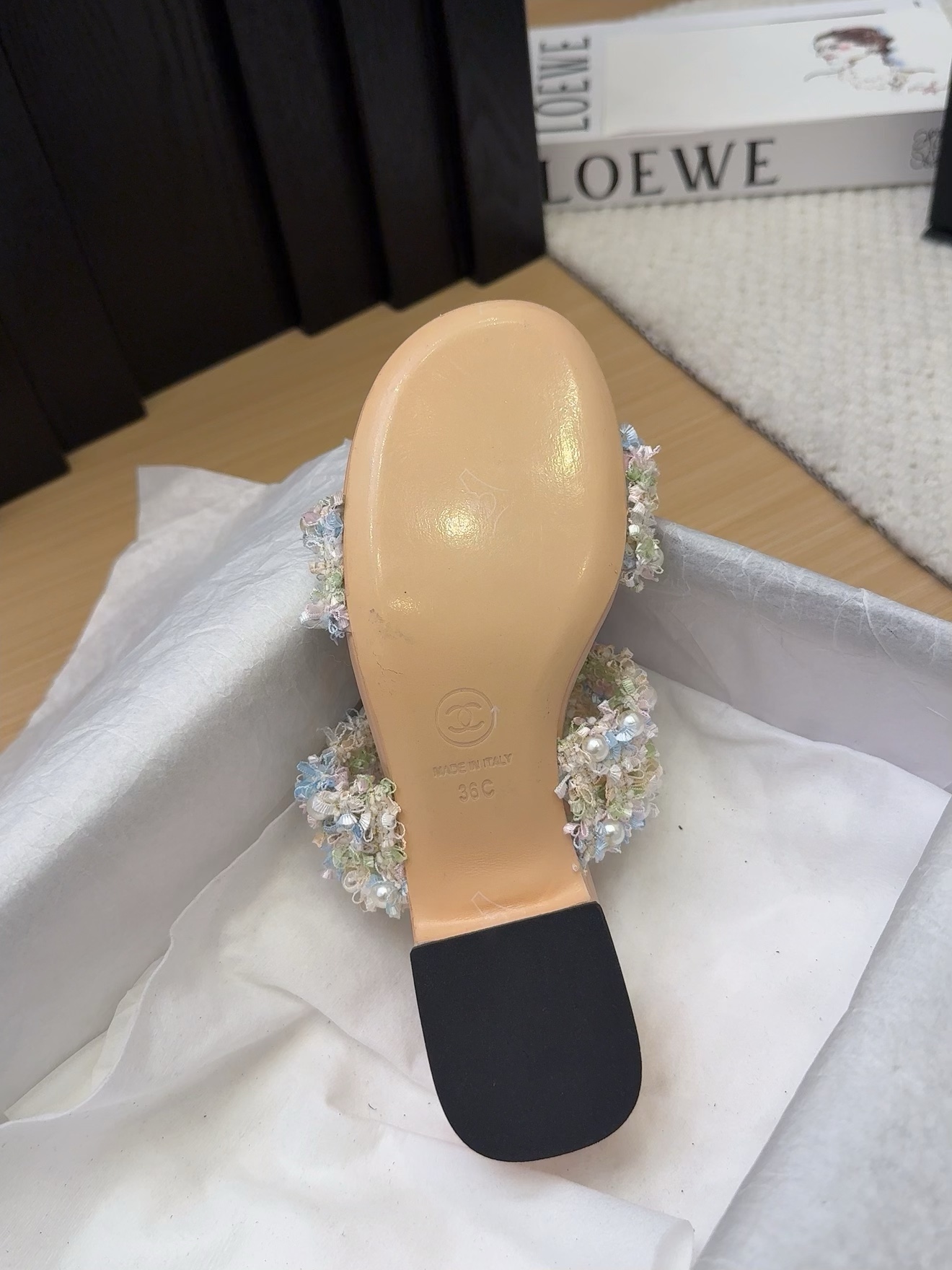 CHANEL Women's Pearl Embellished Block Heel Sandals, Beige, Size 35-39 9 i1742905055 402 7