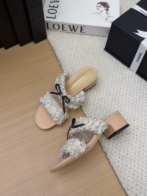 CHANEL Women's Pearl Embellished Block Heel Sandals, Beige, Size 35-39 14 CHANEL Women's Pearl Embellished Block Heel Sandals, Beige, Size 35-39