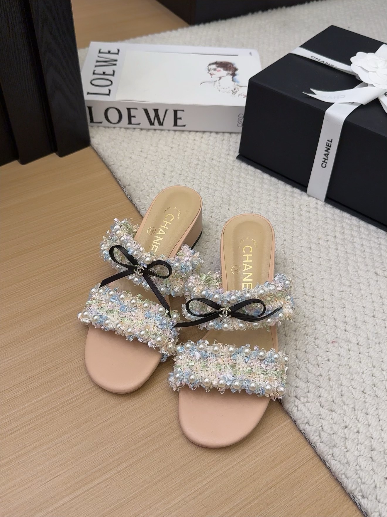 CHANEL Women's Pearl Embellished Block Heel Sandals, Beige, Size 35-39 3 i1742905055 6062 5