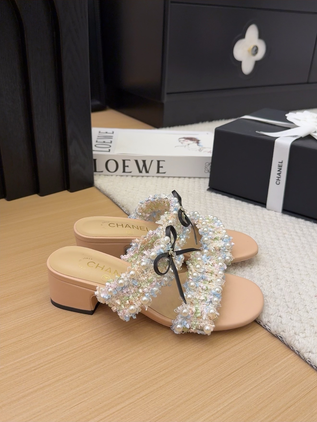 CHANEL Women's Pearl Embellished Block Heel Sandals, Beige, Size 35-39 4 i1742905055 8793 1